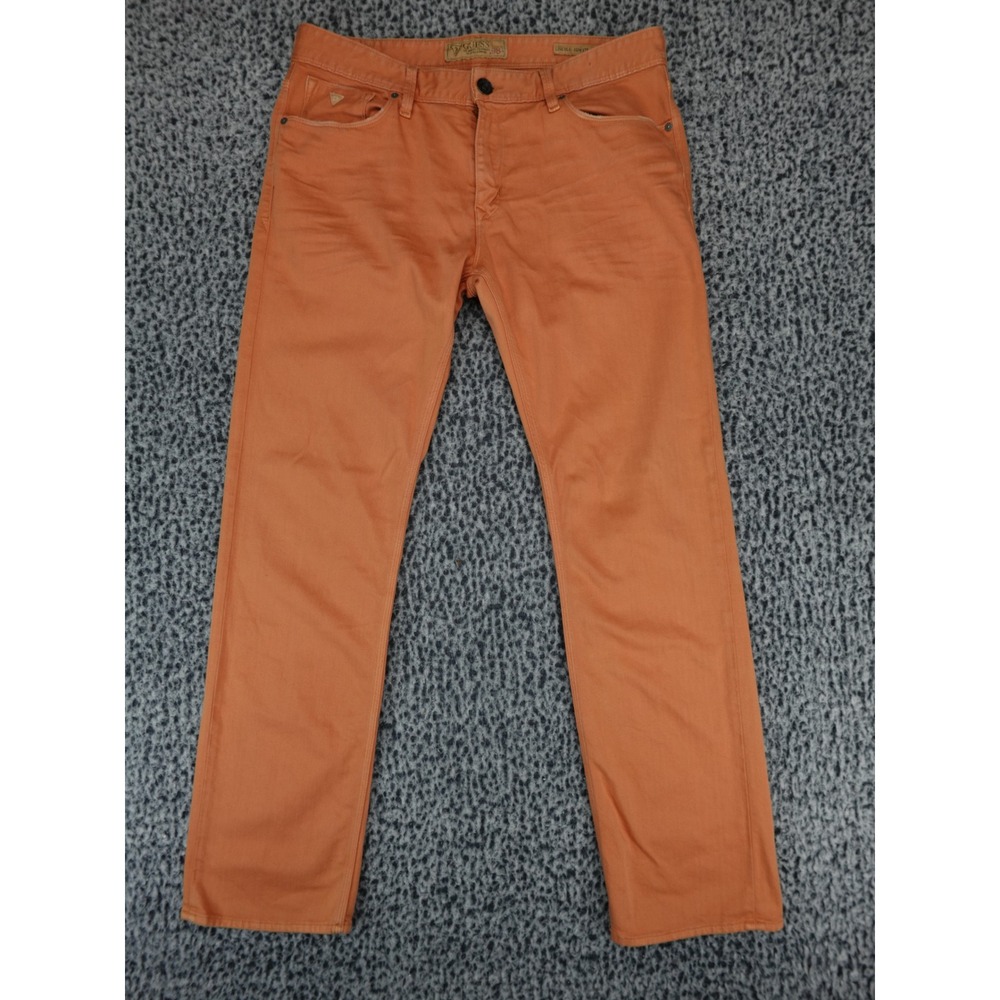 Guess Lincoln Slim Straight Pants Mens 36 Orange Burnt Terracotta Twill 5-Pocket